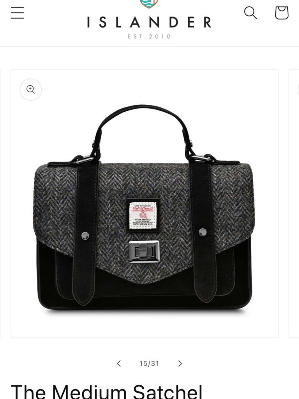 Islander Harris Tweed Black Wool-Blend Satchel with Leather Trim